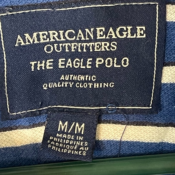 American Eagle Outfitters The Eagle Polo Size Medium Blue & White Striped - Picture 6 of 11